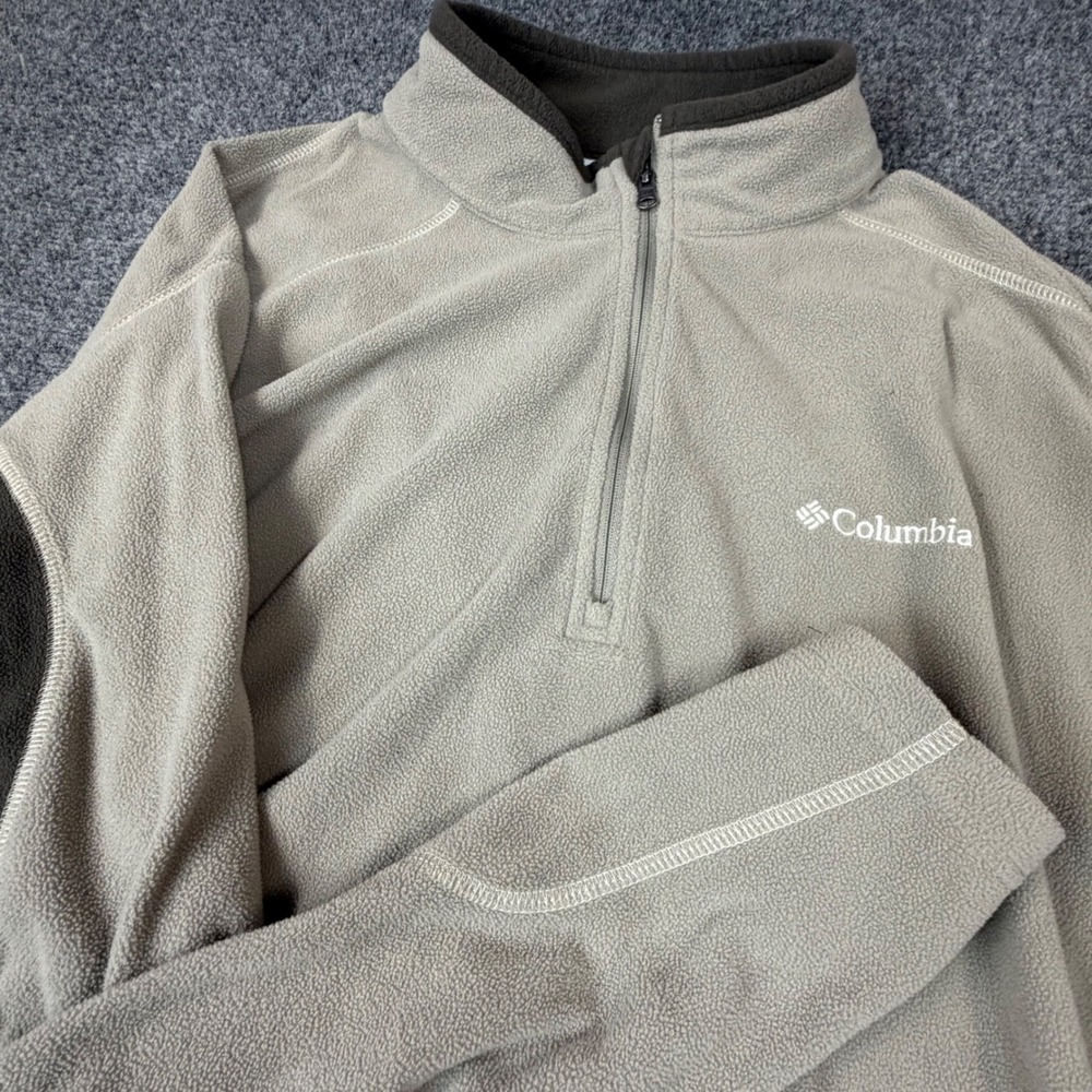 Columbia Mens Size Large Fleece Quarter Zip Pullover Gray Colorblock‎ Mock Neck